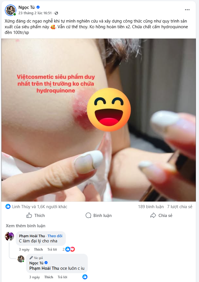 Bài viết Facebook - 1.6K lượt thích, 189 bình luận